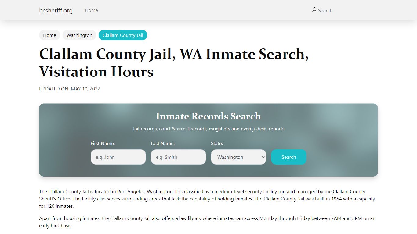 Clallam County Jail , WA Inmate Search, Visitation Hours