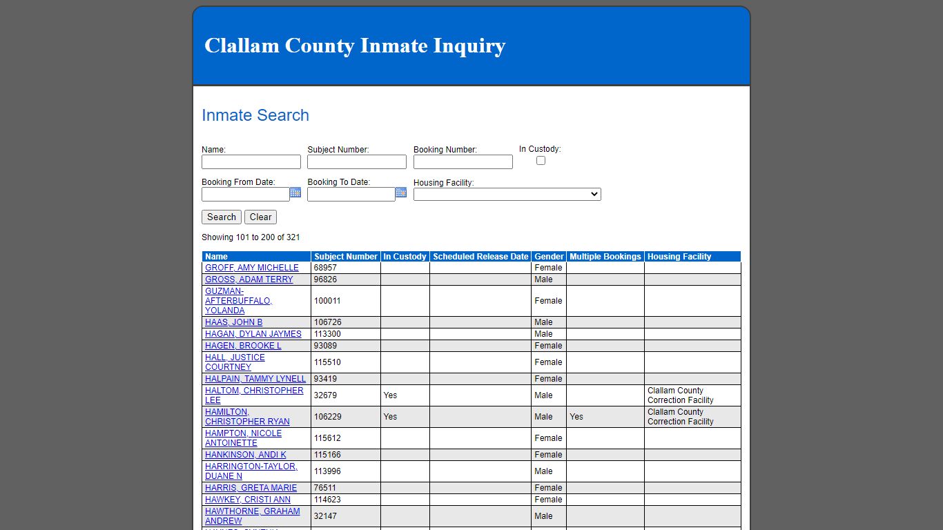 Inmate Search - Clallam County, Washington